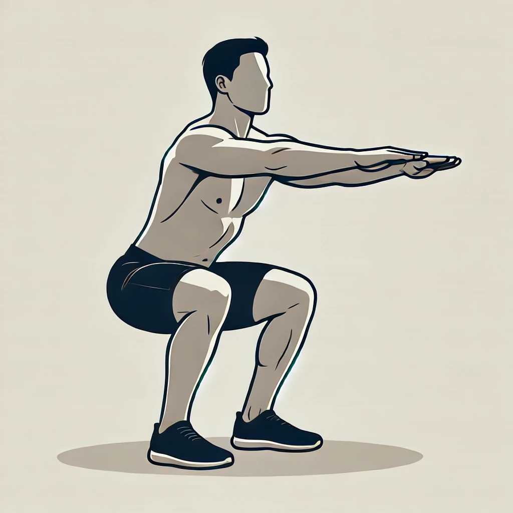 An image depicting a man doing bodyweight squats